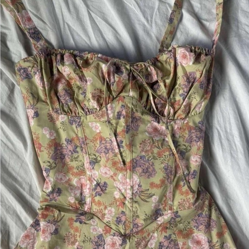 House of CB Floral Midi Dress - Green and Pink Carmen